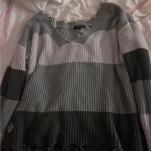 Simply Southern Olive and Gray V-Neck Sweater